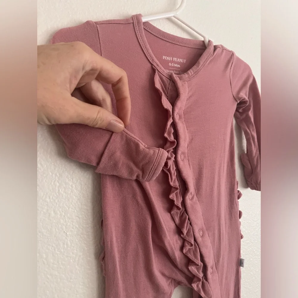 Posh Peanut Mauve Ruffle Footed One-Piece Pajamas